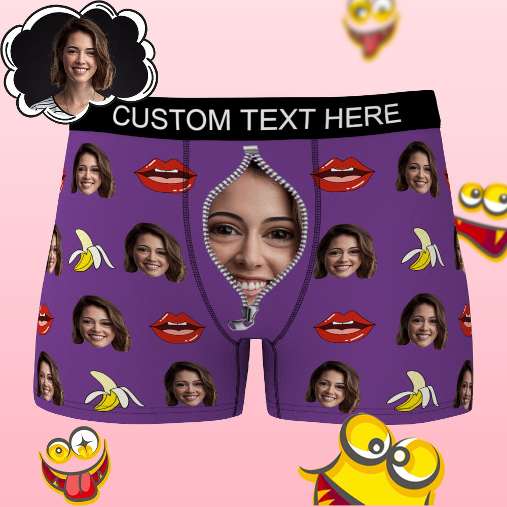 Custom Face Boxers Big Eyes Underwear With Funny Banana Gift For Him Personalized Face Photo On Men's Underwear